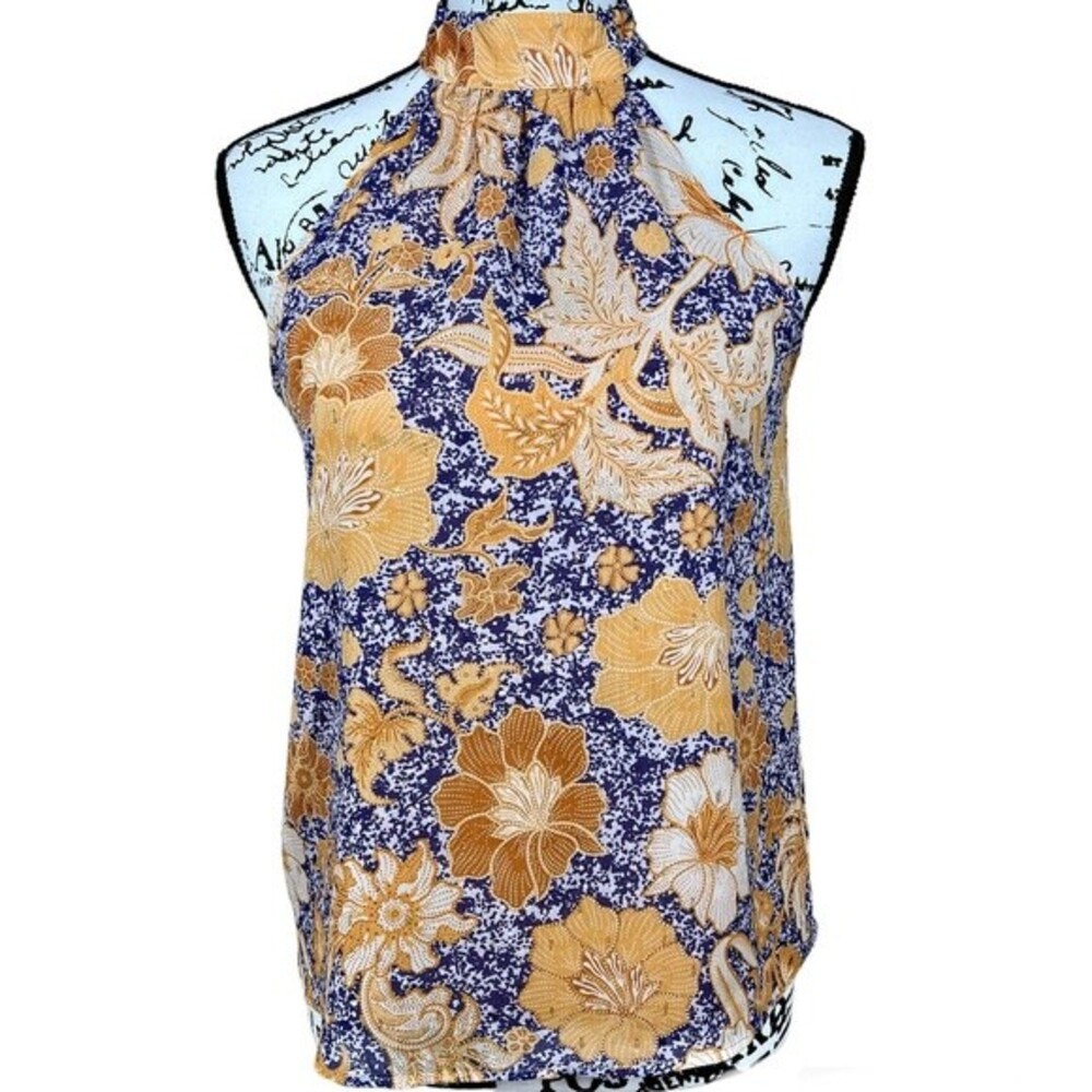Cupcakes and Cashmere orange top floral print sleeveless mock neck top size XS